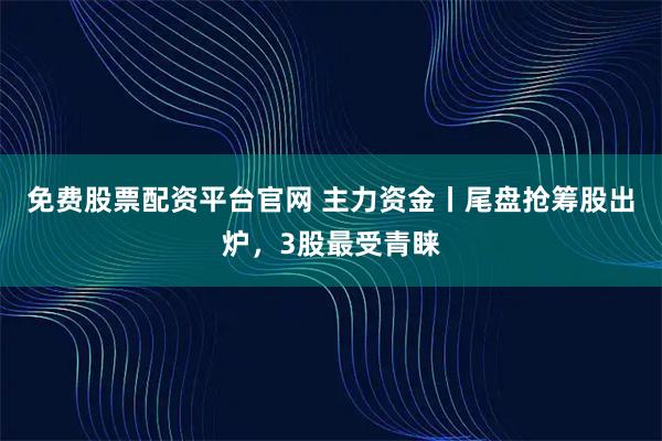 免费股票配资平台官网 主力资金丨尾盘抢筹股出炉，3股最受青睐